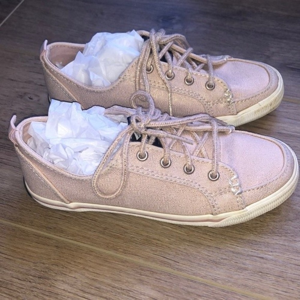 SPERRY Pink Glitter Lace Up Canvas Tennis Shoes Size 13